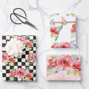 Weißes Mohnwabpapier, Set 3 Geschenkpapier Set