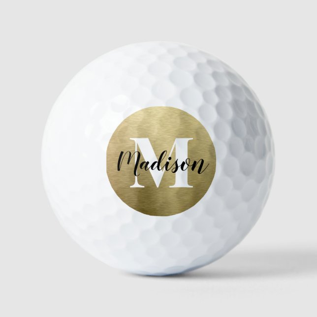 Weißes Monogramm aus gebürstetem Gold Golfball (Vorderseite)