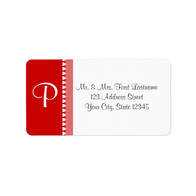 Weißes Monogramm Herz mit veränderbarer Farbe Adressaufkleber (Vorne)