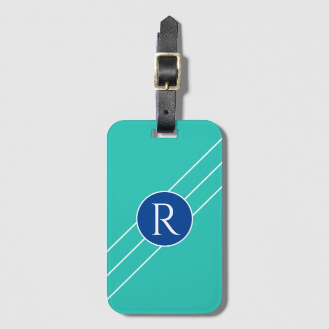 Weißes Monogramm in blauem Kreis, Diagonallinien Gepäckanhänger (Vorderseite Vertikal)