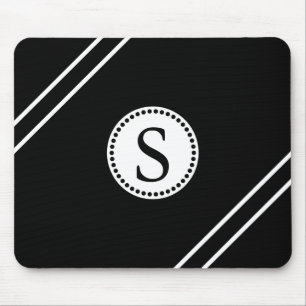 Weißes Monogramm mit Schwarz-Weiß-Streifen Mousepad