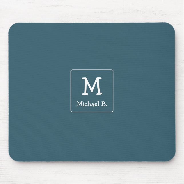 Weißes Monogramm und Name auf blau Mousepad (Vorne)