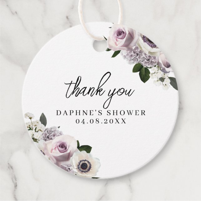 Weißes Moody-Anemone und Lila Brautparty Geschenkanhänger (Vorderseite)