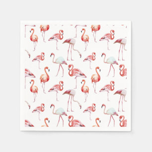 Weißes Muster des Aquarellflamingos tropisch Serviette
