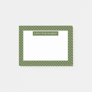 Weißes Muster mit Olivgrünen Punkten und Text Post-it Klebezettel