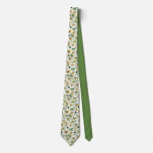 Weißes Narzissen-Blumenmuster Krawatte