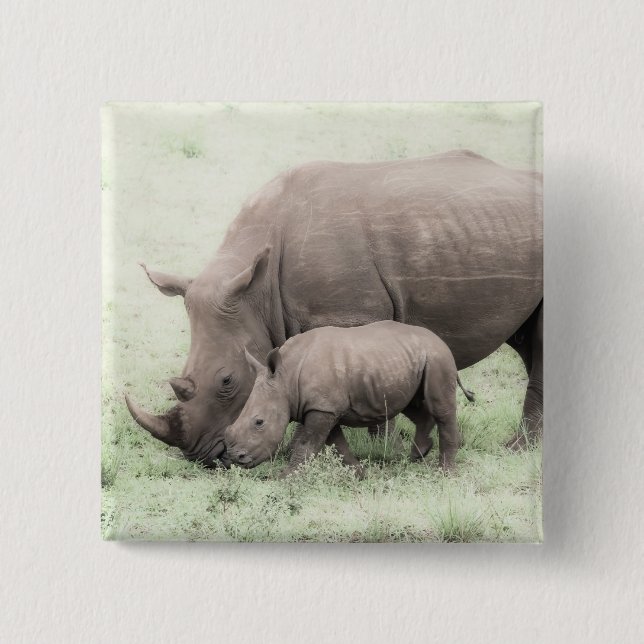 Weißes Nashorn u. Baby-Knopf Button (Vorderseite)