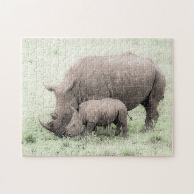 Weißes Nashorn u. Baby-Puzzlespiel Puzzle (Horizontal)