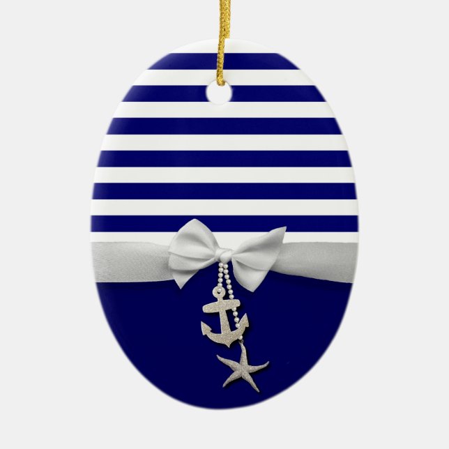 Weißes nautischband u. Charme des blauen Streifens Keramikornament (Vorne)