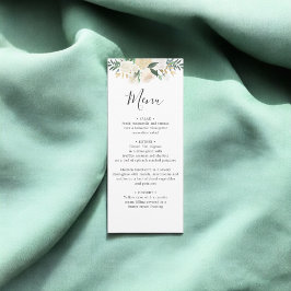 Weißes, neutrales, florales Hochzeitmenü Menükarte