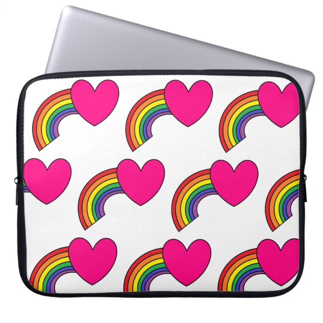 Weißes Notebook mit rosa Herz und Regenbogen Laptopschutzhülle (Vorderseite)