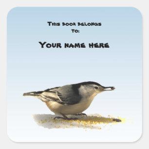 Weißes Nuthatch-Buchzeichen Quadratischer Aufkleber