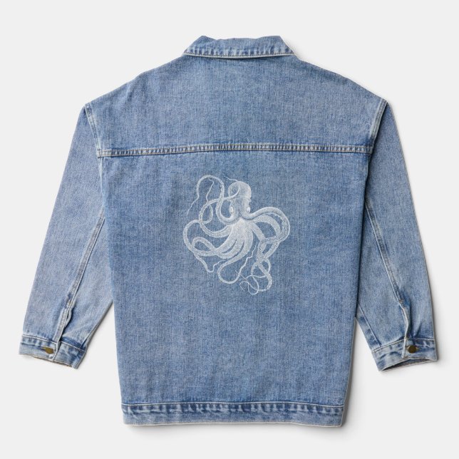 Weißes Oktopus-nautisches Beispiel Jeansjacke (Rückseite)