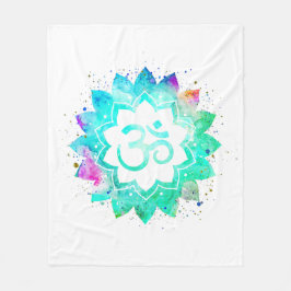 *~* Weißes OM Symbol Lotus Blume Mandala Neues Zei Fleecedecke