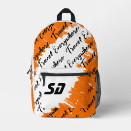 Weißes Orangefarbenes Schwarz mit Initialen Bedruckter Rucksack