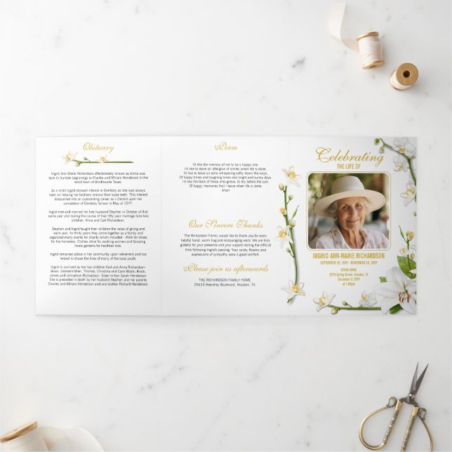 Weißes Orchid Lippengedicht Multi-Foto Dreifach-gefaltete Programmkarte (Außenbereich)