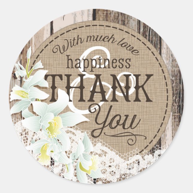 Weißes Orchideenholz, rustikales Hochzeitslabel Runder Aufkleber (Vorderseite)