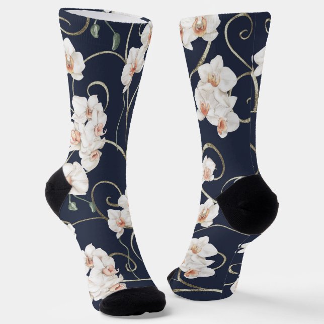 Weißes Orchideenmuster Socken (Gewinkelt)