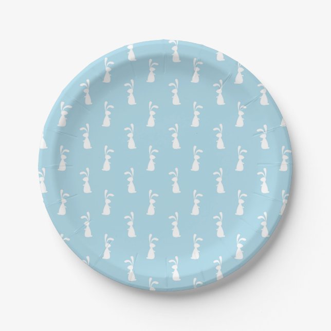 Weißes Oster Bunny Rabbit Ohren Pastellblauer Früh Pappteller (Vorderseite)