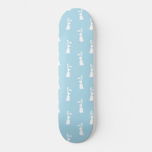 Weißes Oster Bunny Rabbit Ohren Pastellblauer Früh Skateboard (Vorderseite)