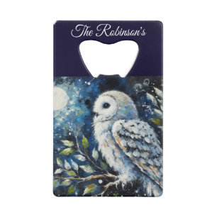 Weißes Owl am Zweig im Mondlicht Personalisiert Geldbeutel Flaschenöffner