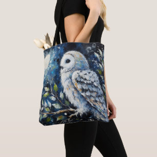 Weißes Owl am Zweig in der Mondlichtmalerei