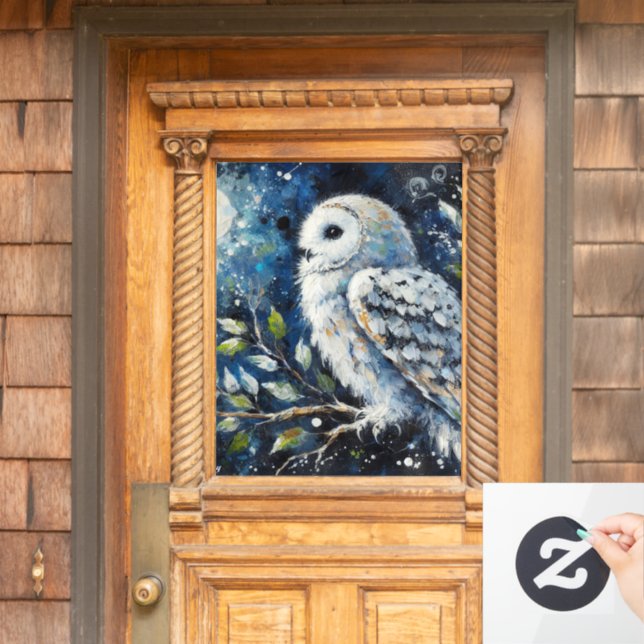 Weißes Owl am Zweig in der Mondlichtmalerei Fensteraufkleber (Haustür)