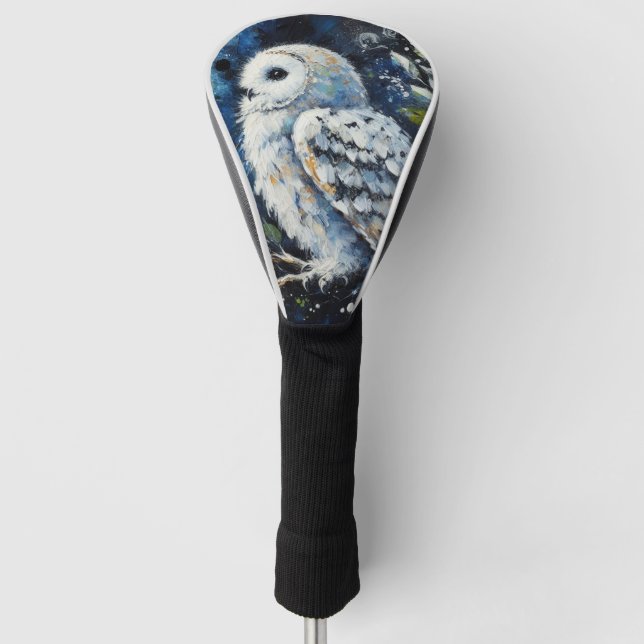 Weißes Owl am Zweig in der Mondlichtmalerei Golf Headcover (Vorderseite)