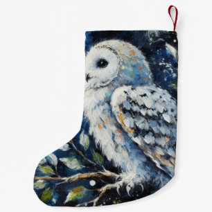 Weißes Owl am Zweig in der Mondlichtmalerei Kleiner Weihnachtsstrumpf