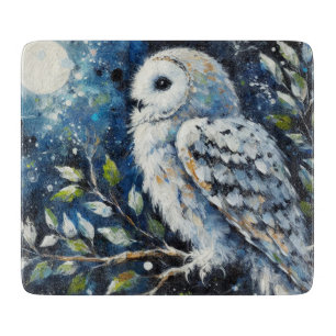 Weißes Owl am Zweig in der Mondlichtmalerei Schneidebrett