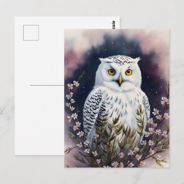 Weißes Owl-Blumenportrait Postkarte (Vorne/Hinten)