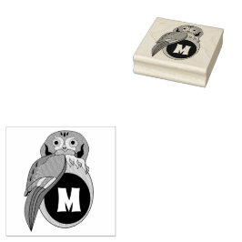 Weißes Owl Monogramm Gummistempel