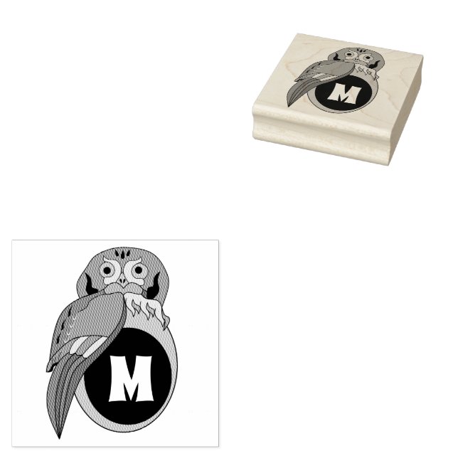 Weißes Owl Monogramm Gummistempel (Stempel)