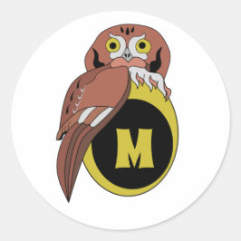 Weißes Owl Monogramm Runder Aufkleber