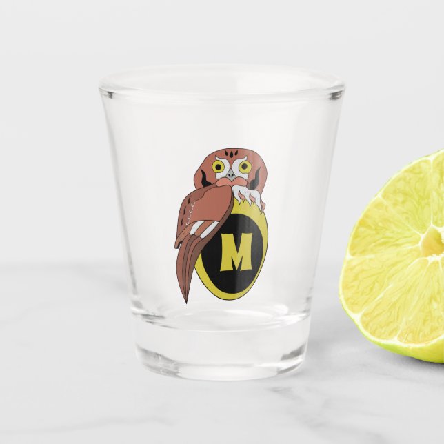 Weißes Owl Monogramm Schnapsglas (Vorderseite)