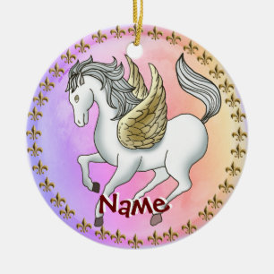 Weißes Pegasus Einhorn Keramik Ornament