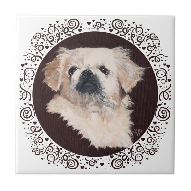 Weißes Pekingese-Kopfstudie Fliese (Vorderseite)
