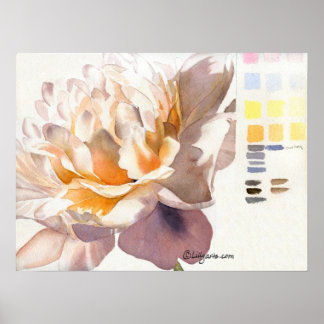 Weißes Peony Watercolor-Poster drucken mit Palette Poster