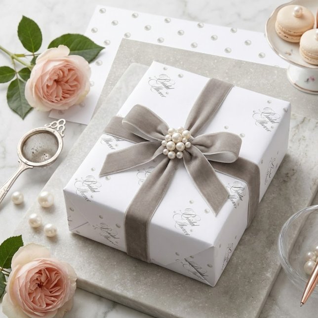 Weißes Perlen-Brautparty Geschenkpapier Set (Von Creator hochgeladen)