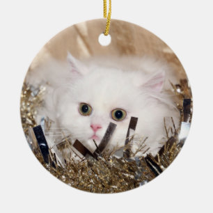 Weißes persische Katze Weihnachten Keramik Ornament