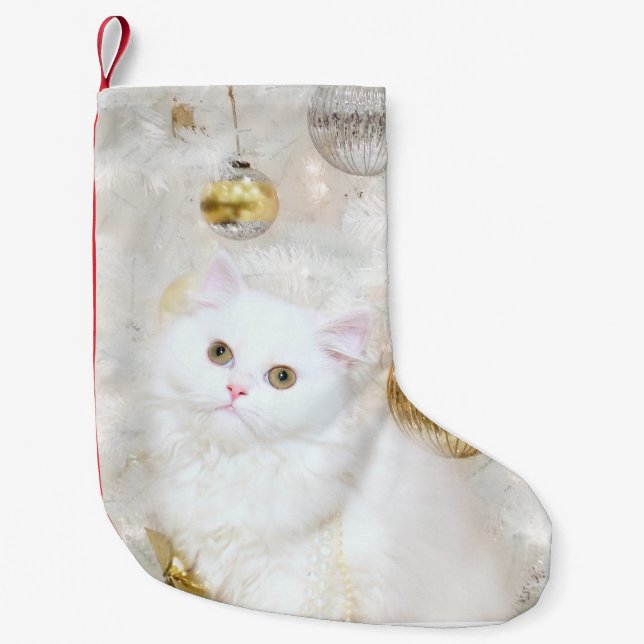 Weißes persisches Miezekatze Weihnachten Kleiner Weihnachtsstrumpf (Vorderseite)