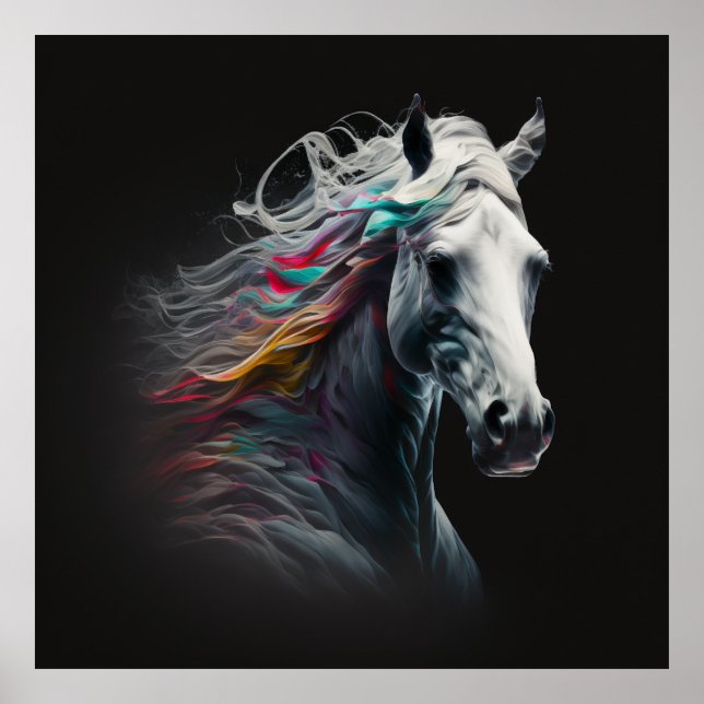 Weißes Pferd, Abstrakte Farben, Kunstdruckwand Poster (Vorne)