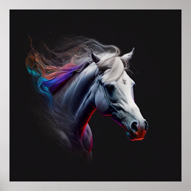 Weißes Pferd, Abstrakte Farben, Kunstdruckwand Poster (Vorne)