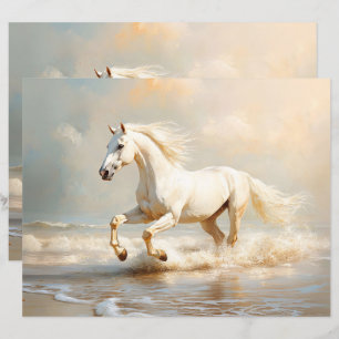 Weißes Pferd auf dem Strandbuch