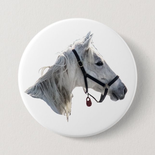 Weißes Pferd Button (Vorderseite)