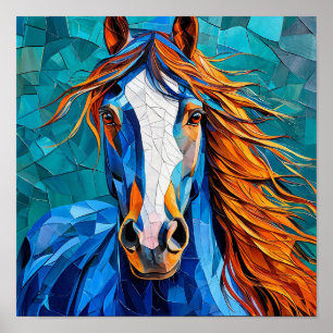 🐎 Weißes Pferd Elegante Mosaik Fantasy Kunst Poster