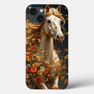 Weißes Pferd, geschmückt mit lebendigen Herbstblum Case-Mate iPhone Hülle