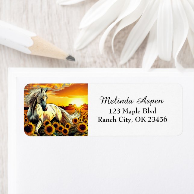 Weißes Pferd im Feld der Sonnenblumen bei Sonnenun (Insitu)