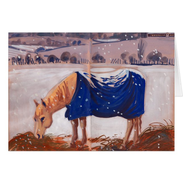 Weißes Pferd im Schnee (Vorderseite (Horizontal))