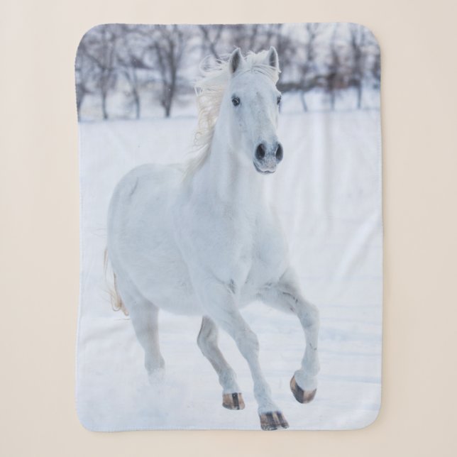 Weißes Pferd im Schnee laufen Sherpadecke (Vorderseite)